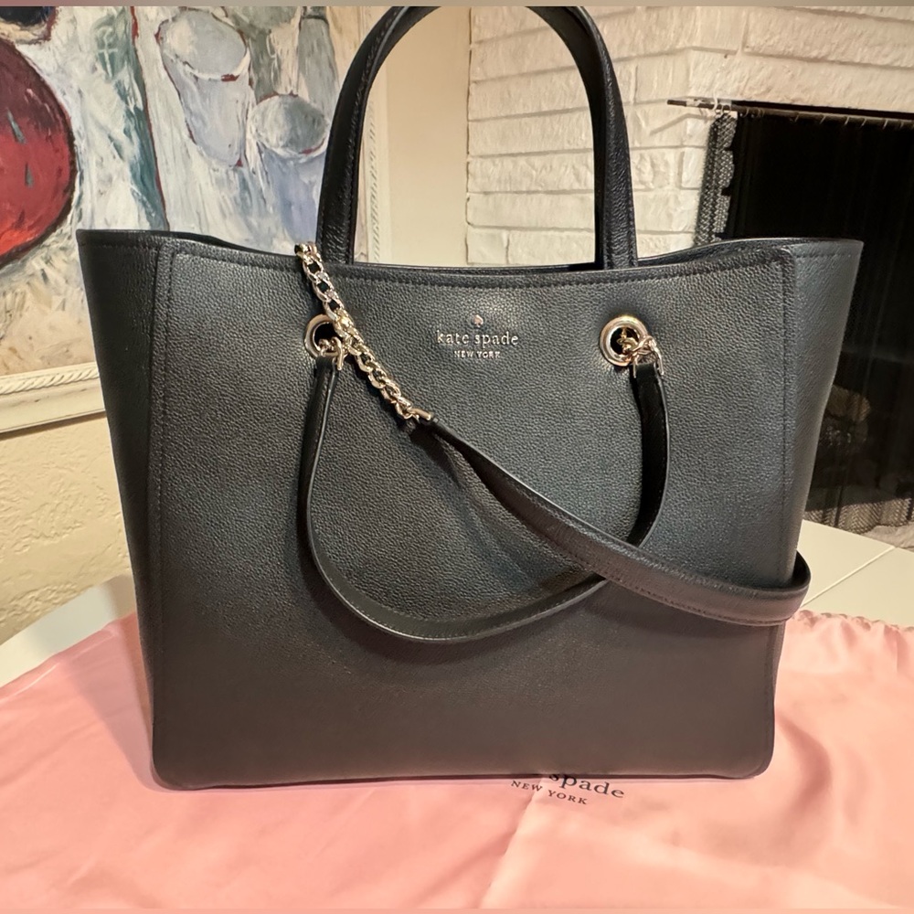 NWT Kate Spade Infinite Triple Compartment tote in black pebbled leather.